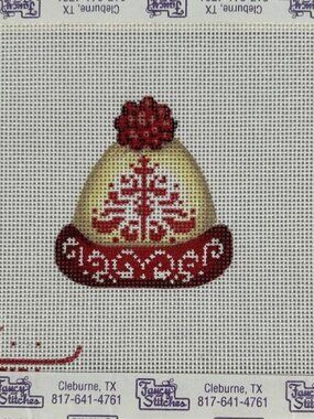 Heidi Handpainted Needlepoint Canvas HP 16 Ct Red Winter Toboggan Hat Beanie